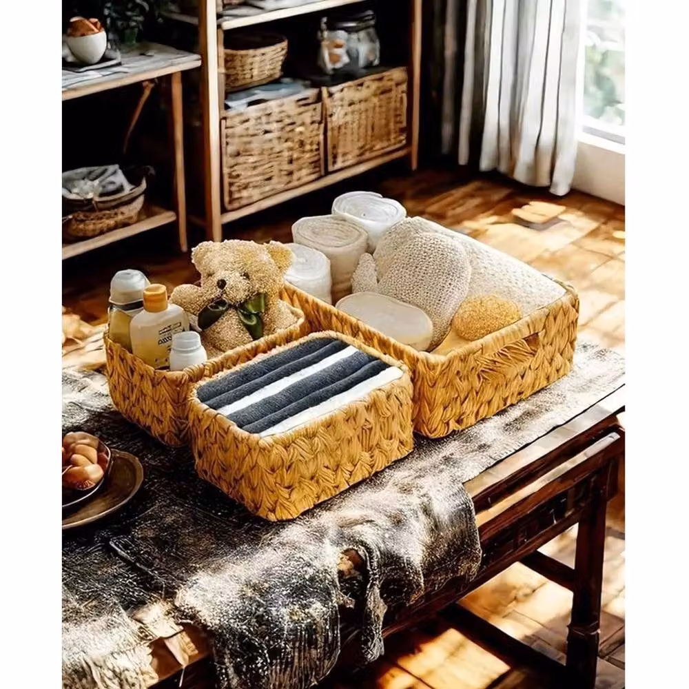 KORVIXA Set of 3 Decorative Open Weave Wicker Baskets in Brown and Sand, Diameter: 90 cm – 2