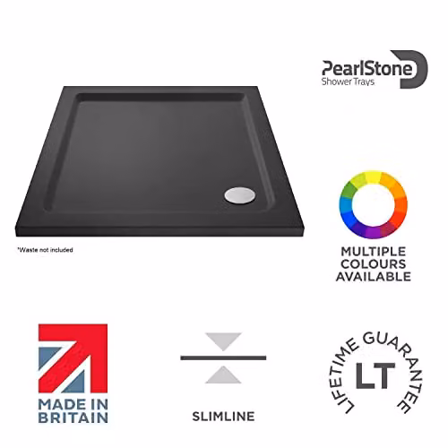 nuie TR71015 Slimline Square Pearlstone Shower Tray, Slate Grey, W: 100 cm, D: 100 cm, H: 4 cm – 2