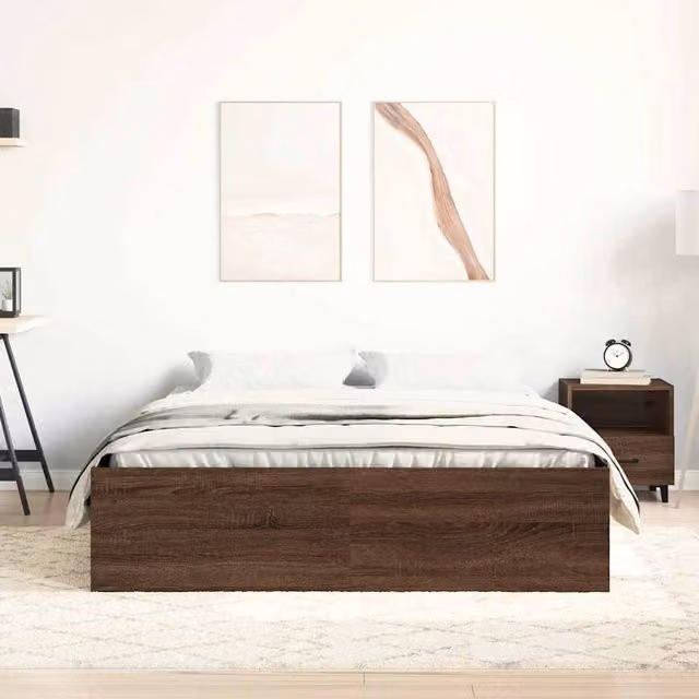 Berkfield Home Modern Bed Frame in Brown Oak, W/D/H: 120 x 200 x 35 cm – 1