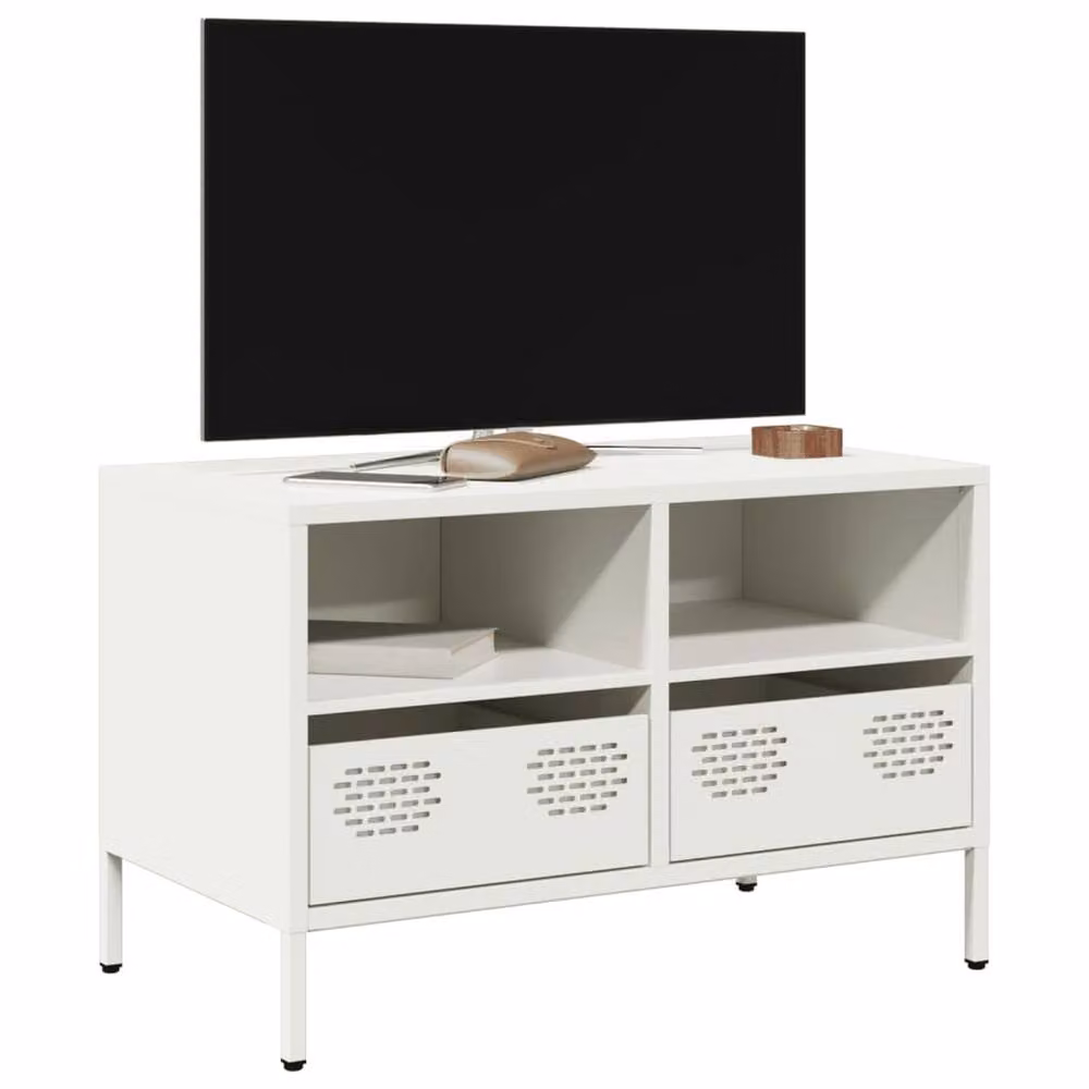 Berkfield Home White Industrial TV Cabinet in Matt Cold-rolled Steel, W: 68 cm, D: 39 cm, H: 43.5 cm – 2