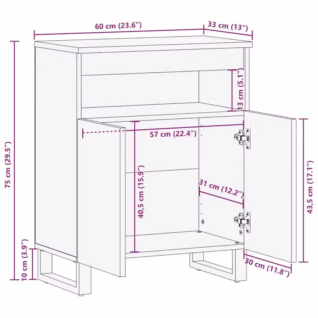 Berkfield Home Black Mango Wood Sideboard, W/D/H: 60 x 33 x 75 cm – 6