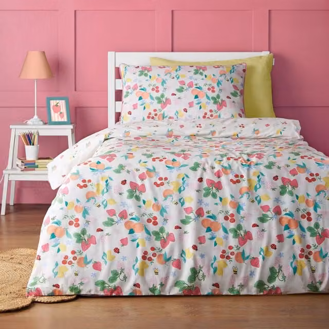 Catherine Lansfield Fruity Friends Reversible Double Duvet Cover Set and Pillowcases, Multicolour