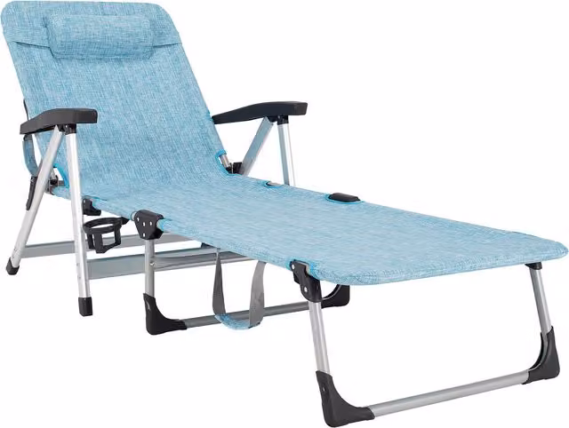 Costway Blue 7-Position Adjustable Recliner Chaise Lounge with Powder Coated Aluminium Frame