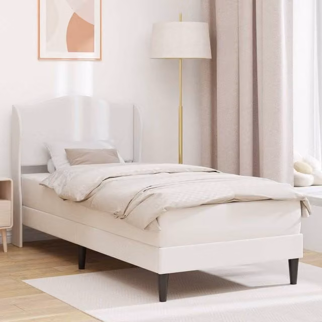 Berkfield Home Upholstered Bed Frame with Headboard in White Faux Leather, W/D/H: 90 x 190 cm – 1