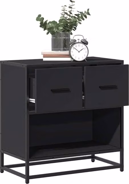 Berkfield Home Black Bedside Cabinet in Engineered Wood and Metal, W/D/H: 60 x 31 x 60 cm