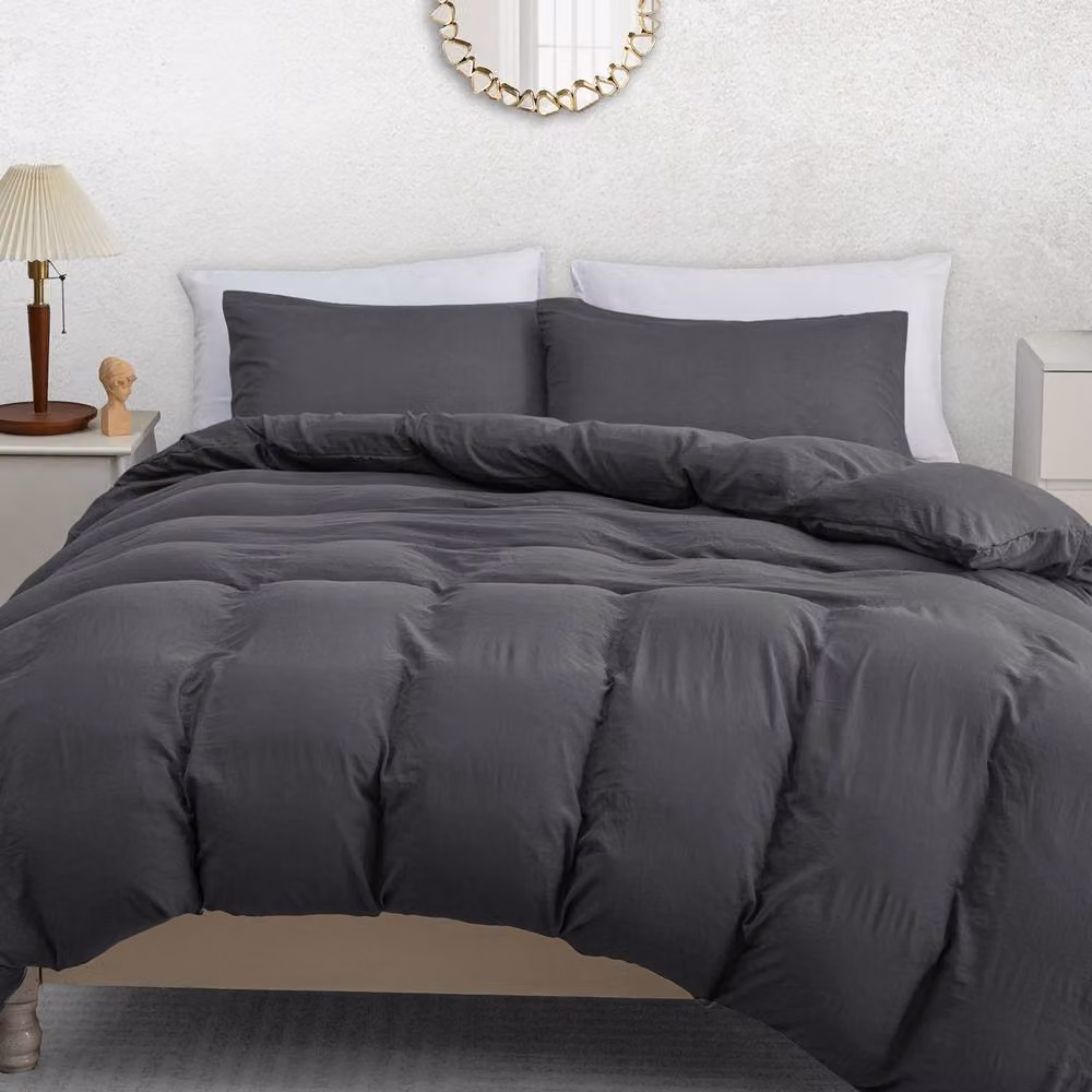 Grace Prewashed Microfibre Duvet Cover Set in Dark Grey, Double, W/D/H: 140 x 200 cm – 2