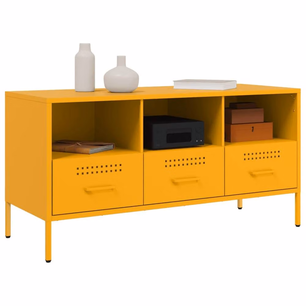 Berkfield Home Industrial Metal TV Cabinet in Mustard Yellow, W/D/H: 100.5 x 39 x 50.5 cm – 4