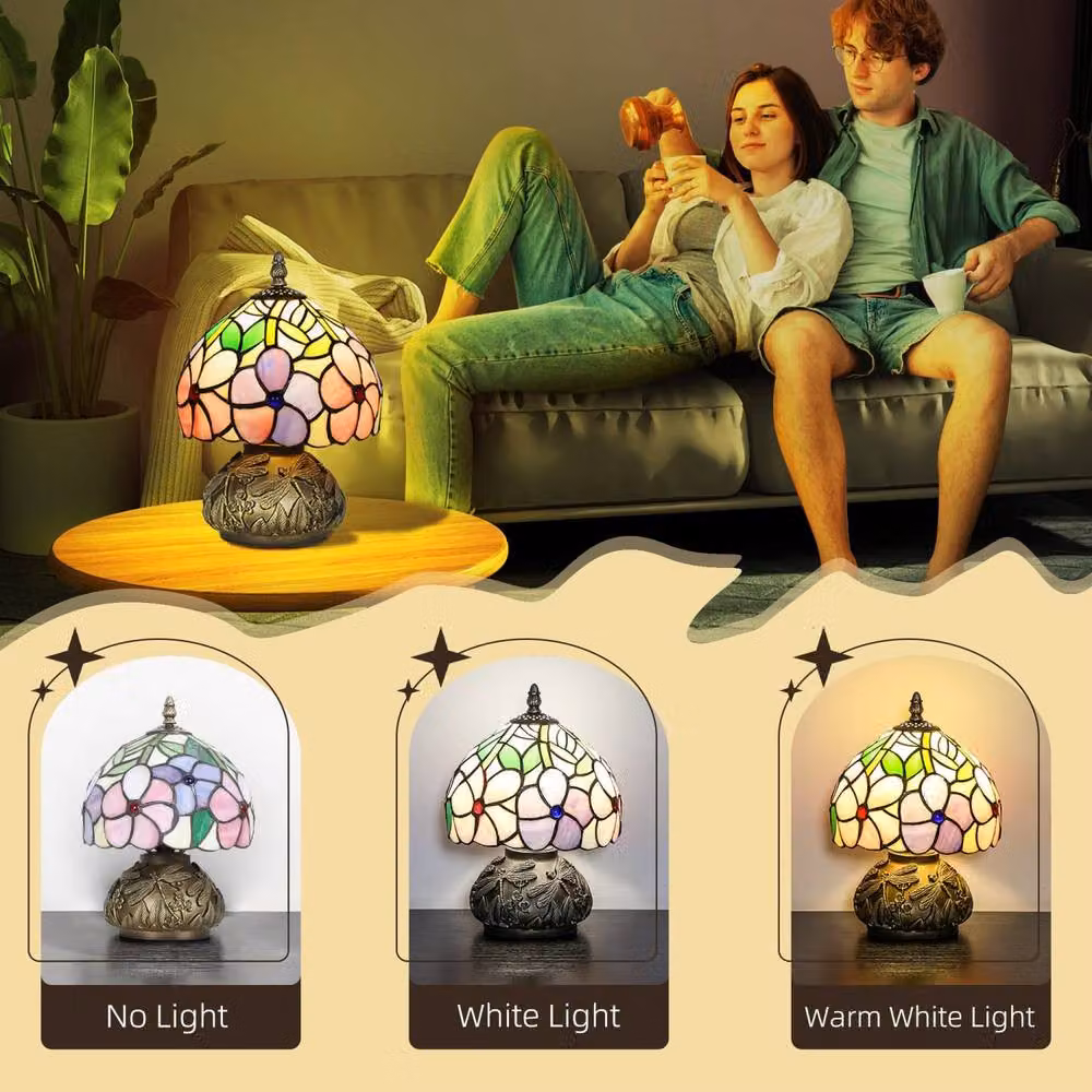 Wyld Haus Pink Tiffany Dragonfly Table Lamp with Bronze-Tone Base – 6