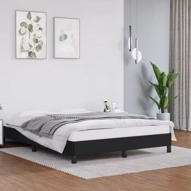 Berkfield Home Upholstered Double Bed Frame in Black Faux Leather W: 135 cm, L: 190 cm – 1