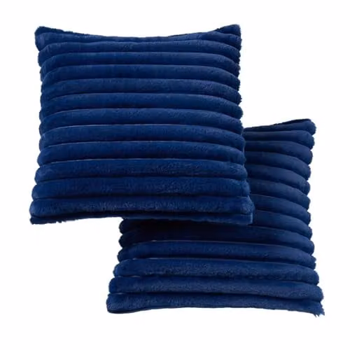OHS Set of 2 Navy Blue Faux Fur Ribbed Square Cushion Covers, W/D/H: 45 x 45 x 45 cm – 1