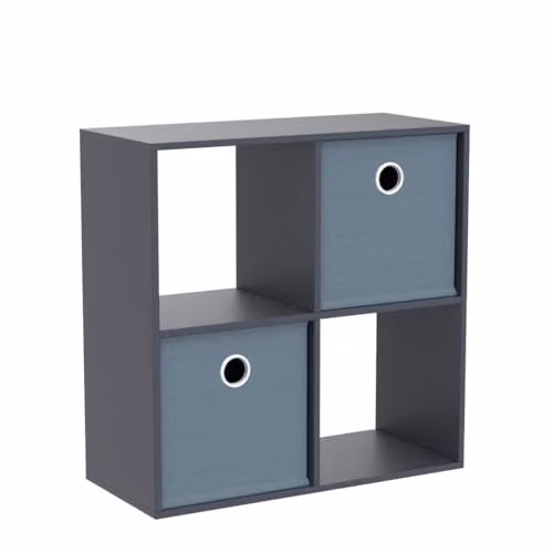 Vida Designs Durham 4 Cube Storage Organiser with 2 Grey Baskets, Black, W/D/H: 64.5 x 29.0 x 64.5 cm – 4