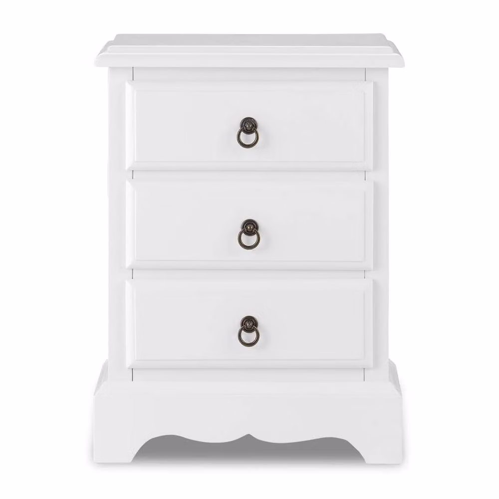 Statement Furniture Romance 3 Drawer French Style Bedside Table in White – 2
