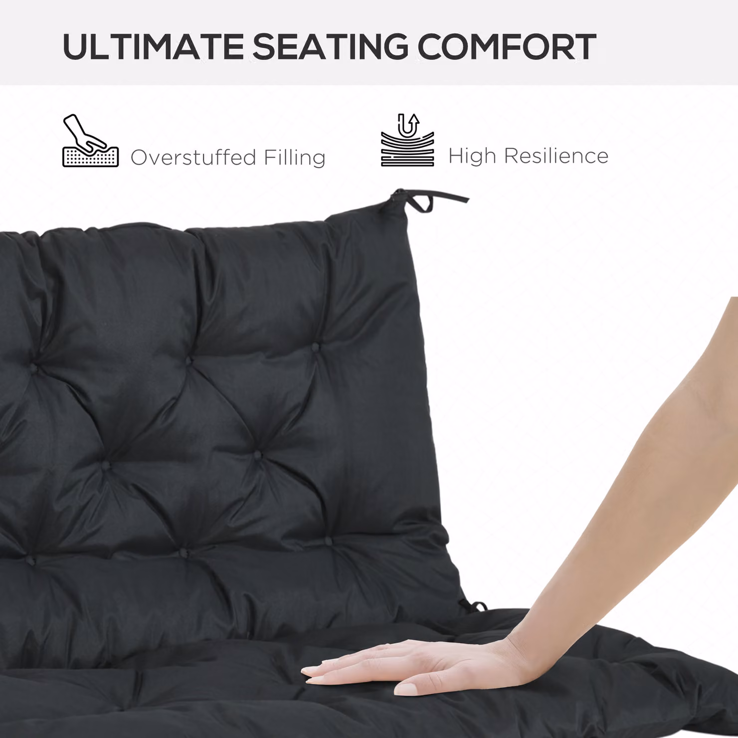 Outsunny 2 Seater Garden Bench Cushion with Back and Ties, Black, W: 98 cm, H: 100 cm – 5