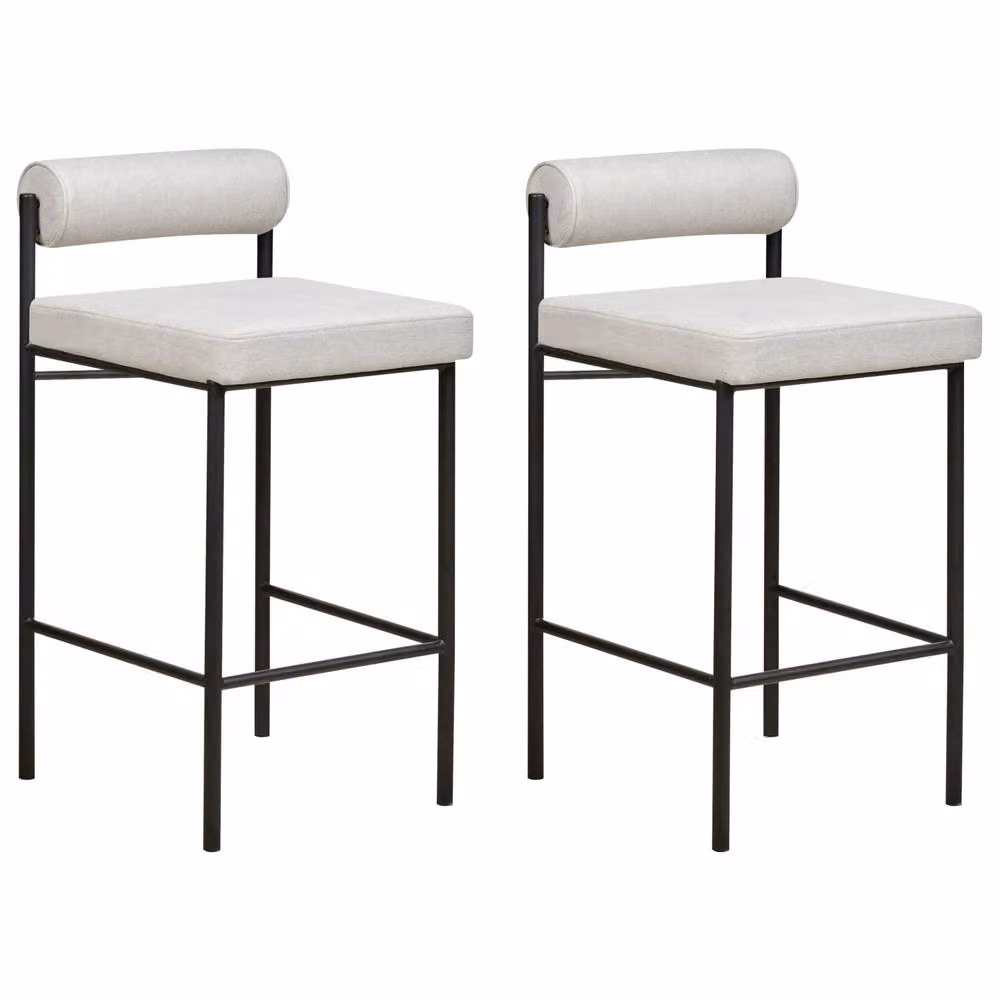 Wyld Haus Modish Home Set of 2 Bar Chairs in Light Grey Polyester with Black Metal Legs – 2