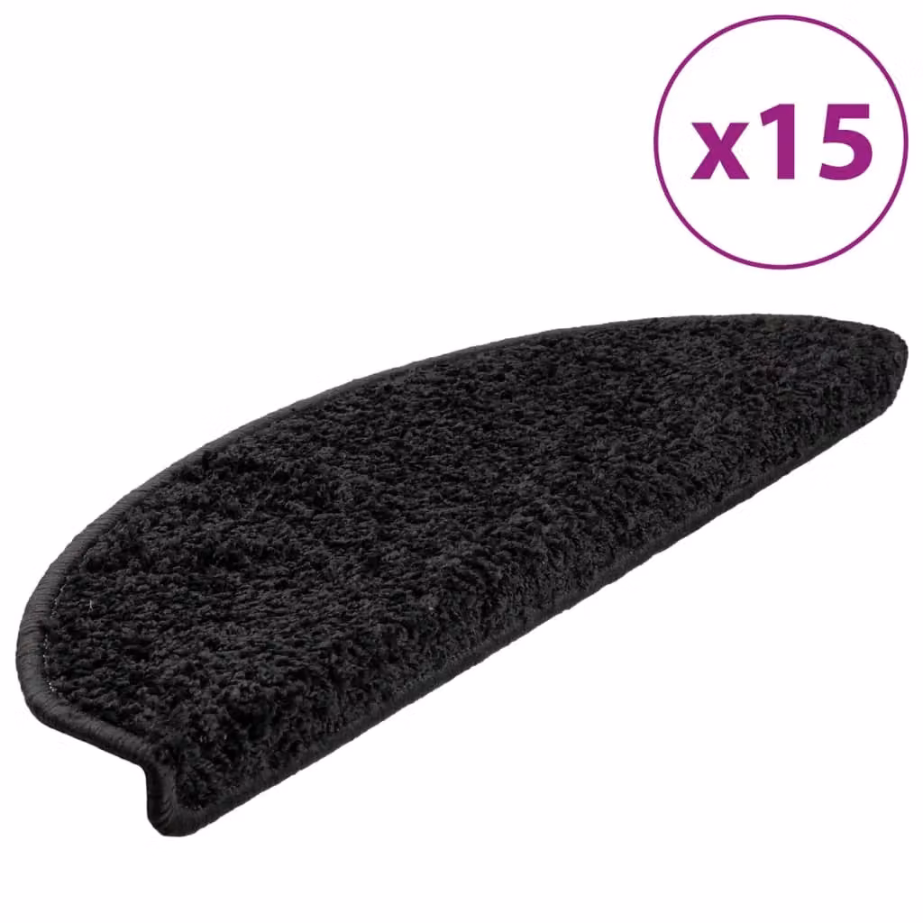 Berkfield Home Non-Slip Carpet Stair Treads, 15 Pieces, Black, W: 65 cm, D: 21 cm, H: 4 cm – 2