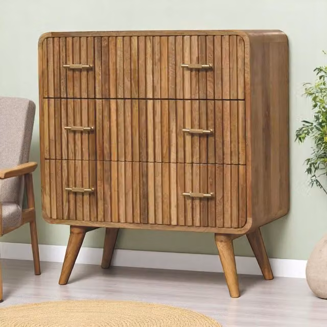 Artisan Furniture Mango Wood T-bar Ridged Chest in Brown