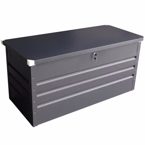 Charles Bentley Metal Garden Storage Chest in Grey with Lock and Soft Close Lid, W/D/H: 132 x 62 x 61 cm – 2