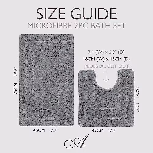 Allure Bath Fashions Two Piece Non-Slip Microfibre Bath and WC Pedestal Mat Set in Mid Grey – 2