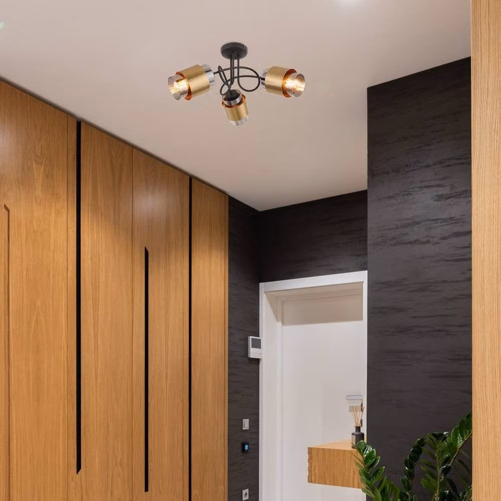 Netlighting Milley Semi Flush Ceiling Lamp in Black with Grey Smoke Glass, 3x E27 – 1