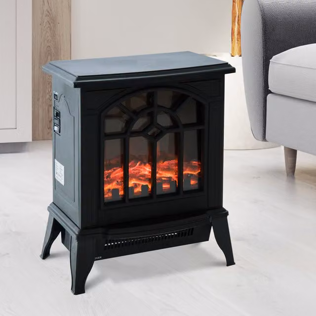 HOMCOM Electric Fireplace Heater Black Stove with LED Flame Effect and Glass Front