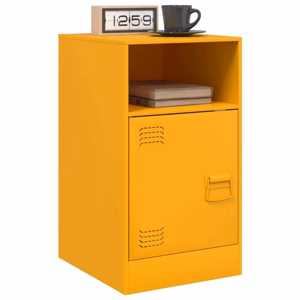 Berkfield Home Set of 2 Industrial Metal Bedside Cabinets, Yellow, W/D/H: 34.5 x 39 x 62 cm – 2