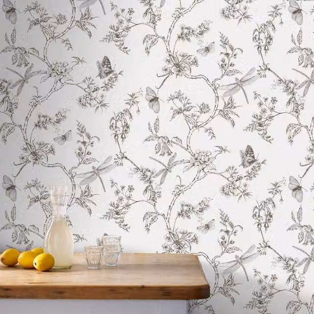 Superfresco Easy Nature Trail Butterfly White Mica Washable Wallpaper in White