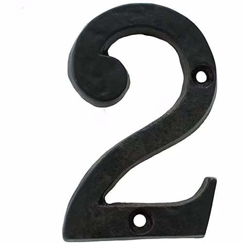 Loops Black Antique Iron Face Numeral Plaque Number 2, Height: 78 mm, Depth: 0.8 cm