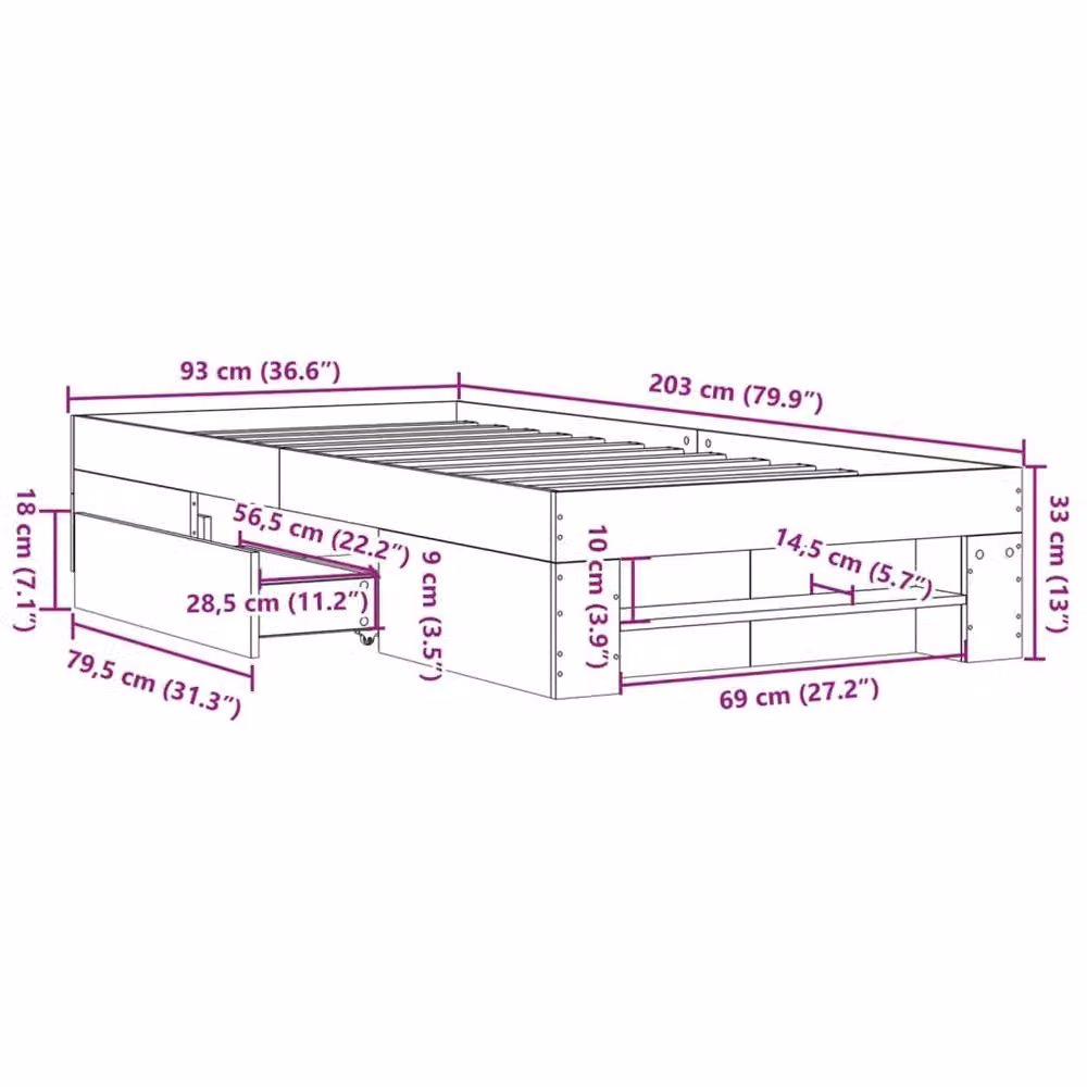 Berkfield Home Sonoma Oak Bed Frame with Drawers, Beige, W/D/H: 90 x 200 cm – 3