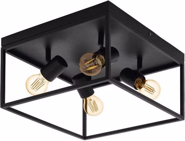Eglo Silentina 4-Light Industrial Flush Ceiling Light in Black Metal and Transparent Glass – 6