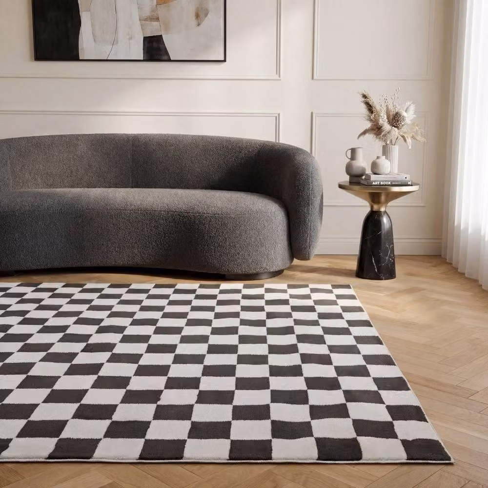 THE RUGS Loft Checkered Soft Pile Area Rug, Dark Grey, W: 80 cm, L: 150 cm – 4
