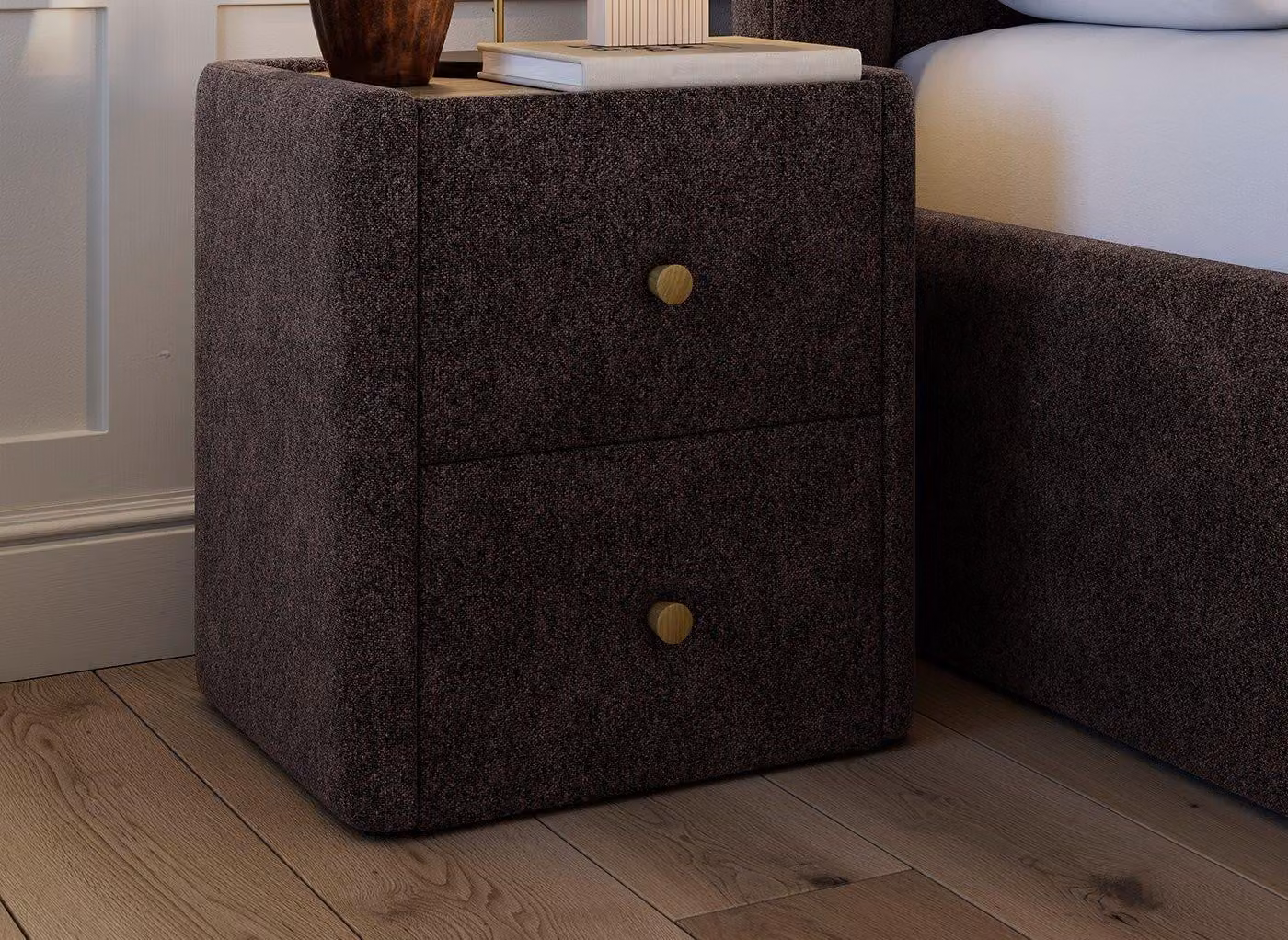 Dreams Amarilla Bouclé Bedside Table in Brown