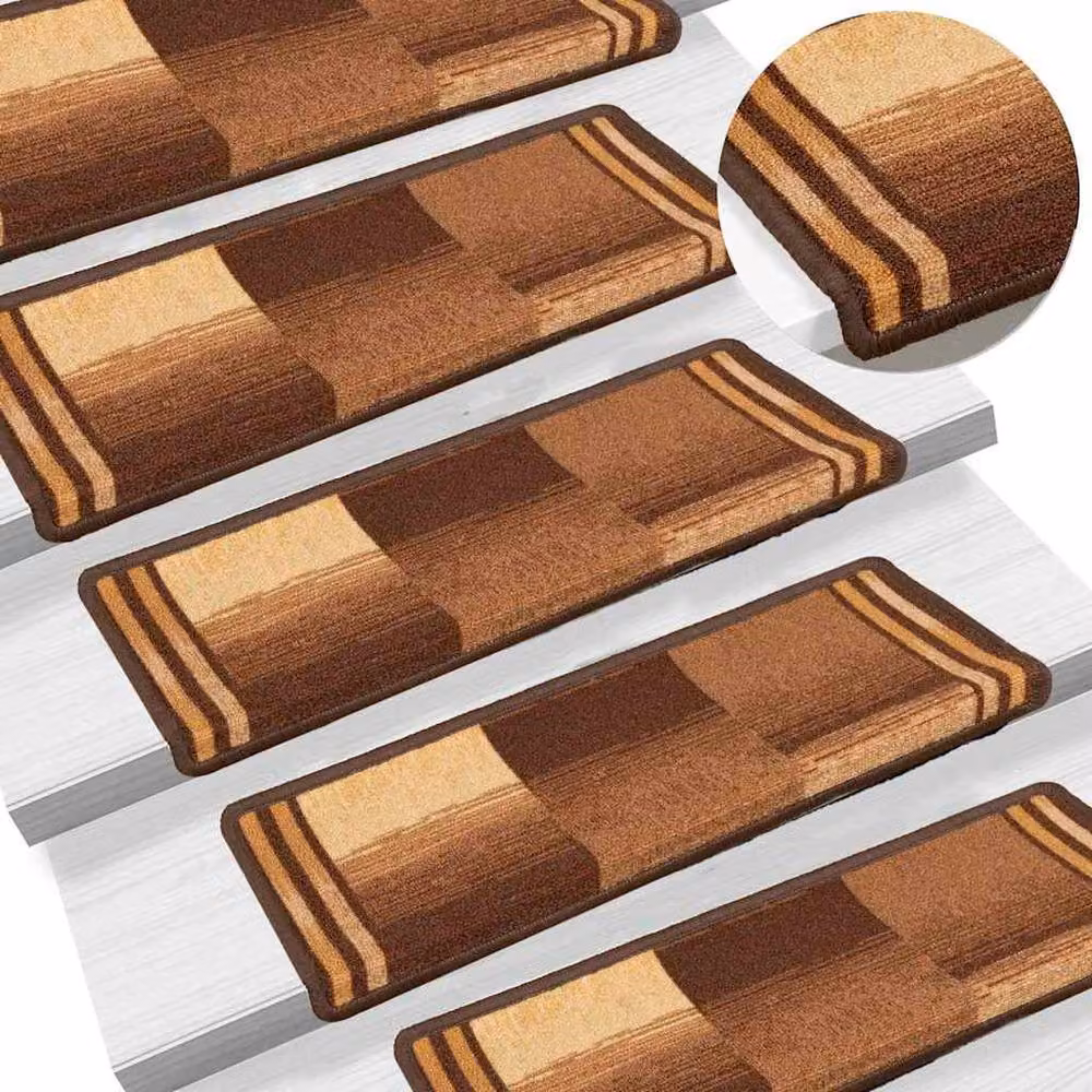 Berkfield Home Self-adhesive Stair Mats, 15 Pieces, Brown, W: 65 cm, D: 21 cm, H: 4 cm – 2
