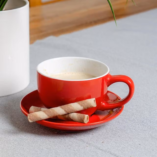 Argon Tableware Red Stoneware Cappuccino Cup and Saucer Set, 250ml