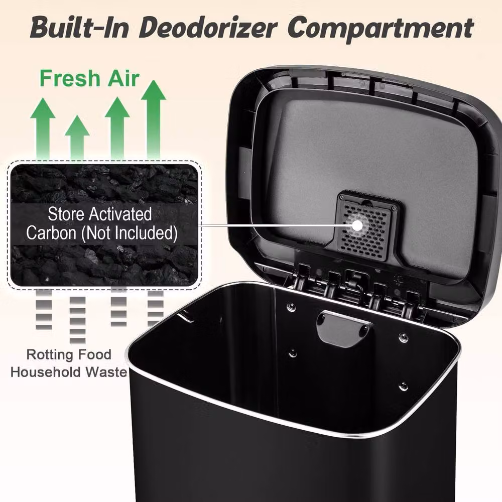 Costway 50L Stainless Steel Step Trash Can with Soft Close Lid and Odour Filter, Black – 5