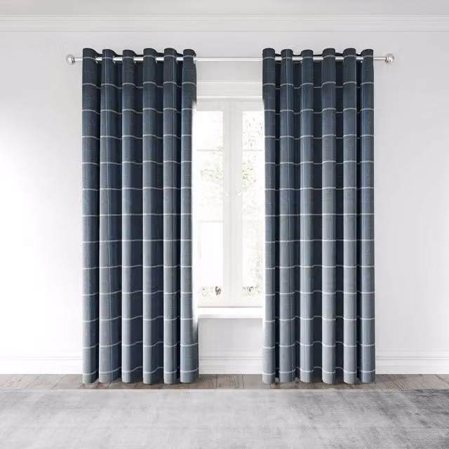 Helena Springfield Harper Checked Eyelet Curtains in Blue and Silver, W: 228 cm, H: 183 cm – 4