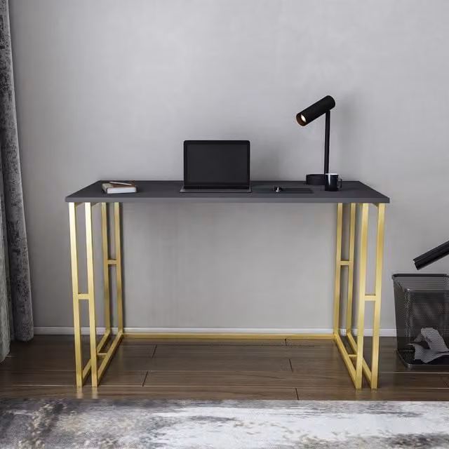 Decorotika Kane Modern Computer Desk in Gold and Anthracite, W: 120 cm, D: 60 cm, H: 75 cm