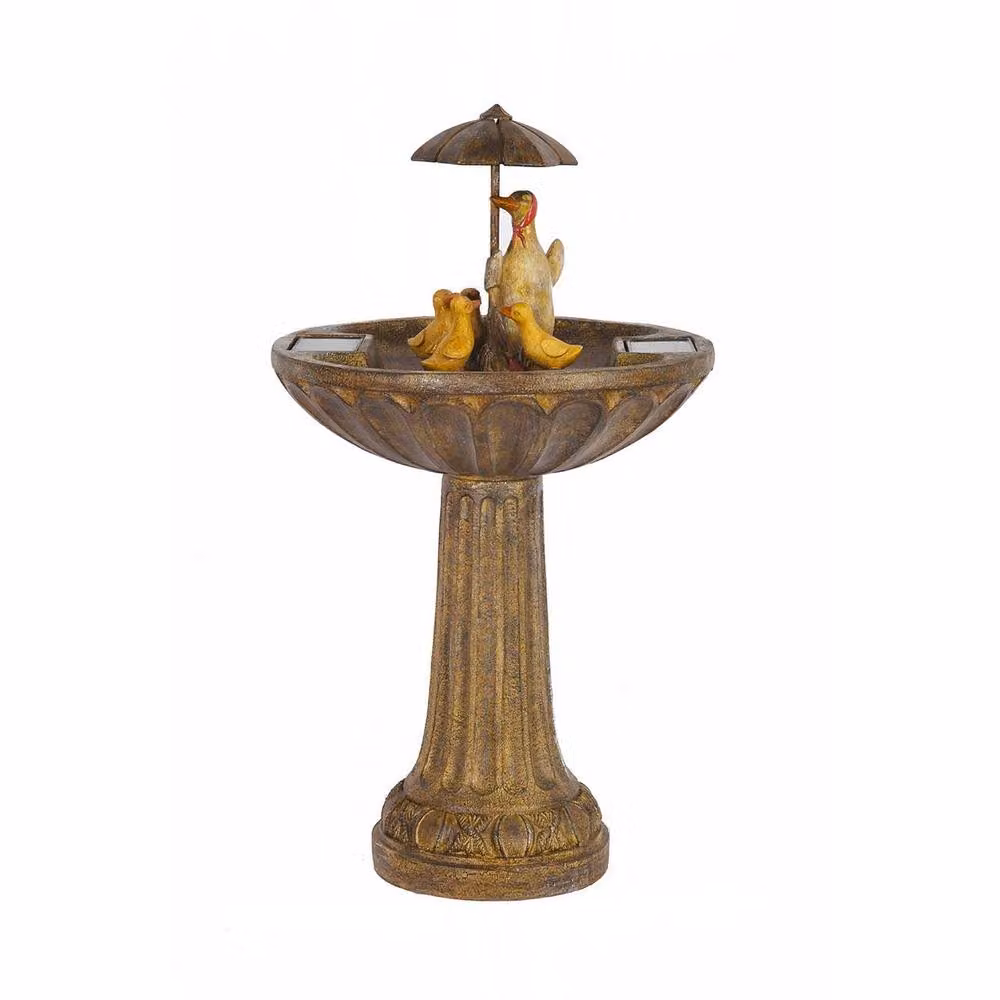 mysmartbuy Duck Family Solar Powered Bird Bath Style Water Fountain in Bronze Polyresin – 5