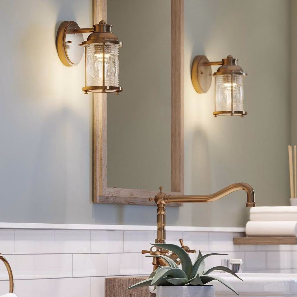 Kichler Ashland Bay Wall Lamp in Natural Brass and Yellow Glass, IP44 Rated – 4