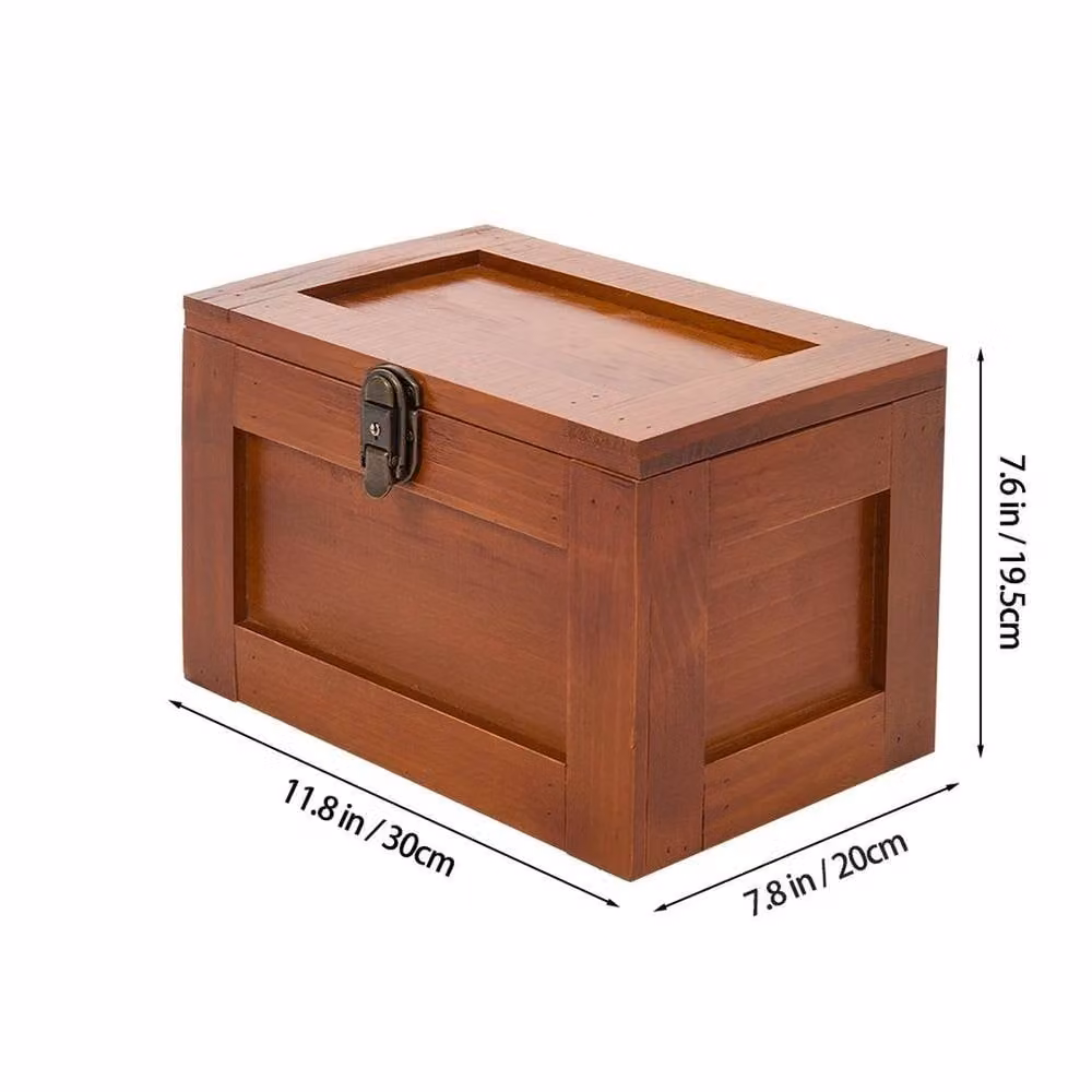 KORVIXA Wooden Storage Box with Lid, Vintage Letters, Brown, Width: 90 cm – 2