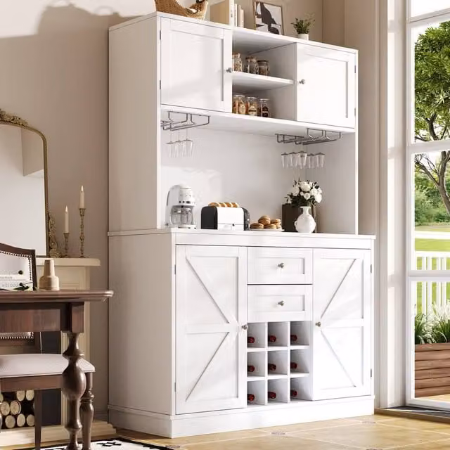 Matteo Tall Kitchen Sideboard in White with Wine Rack, Bottle Holder and Glass Holder – 1