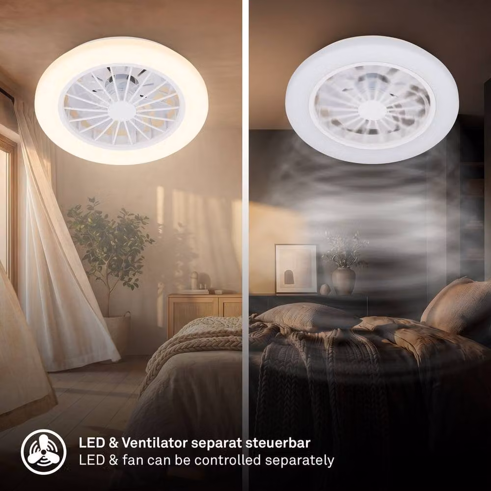 Briloner White 24W CCT Dimmable LED Ceiling Light with Fan and Remote Control, W/D/H: 38 x 38 x 14 cm – 4