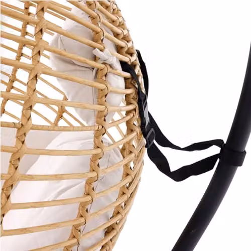 Charles Bentley Single Hanging Swing Chair in Beige with Black Frame and Rattan Weave, H 198 cm x W 104 cm x D 104 cm – 5