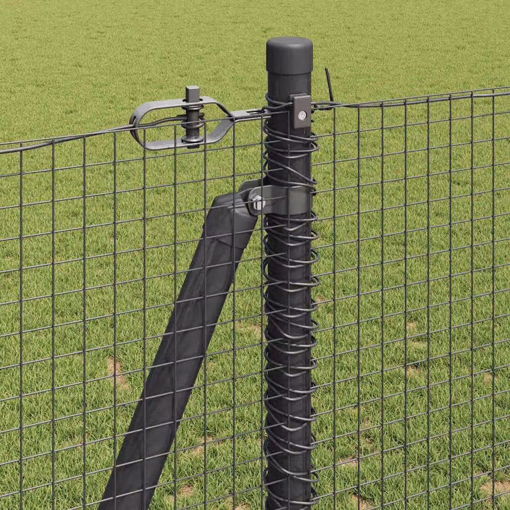 Berkfield Home Grey Powder-Coated Steel Modern Welded Wire Fence with 13 Flanged Posts – 3