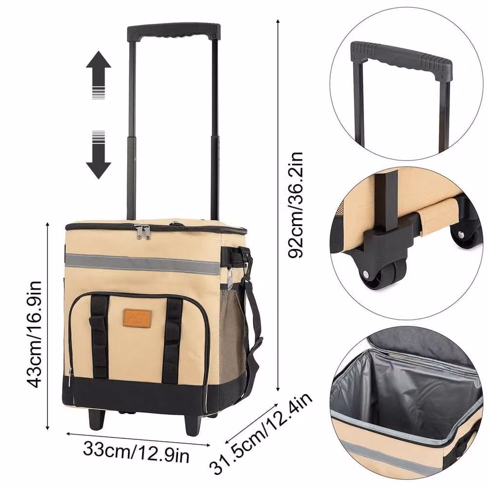 EONLION Beige 35L Portable Insulated Rolling Cooler Bag with Wheels – 2