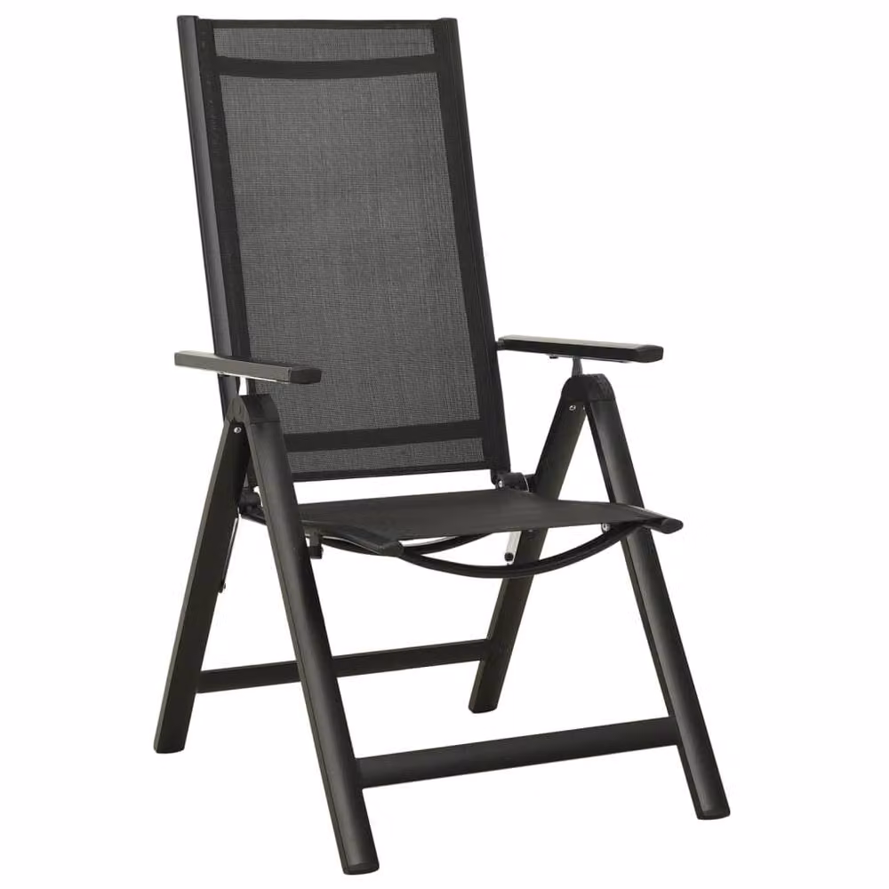 Berkfield Home Set of 2 Black Folding Garden Chairs with Aluminium Frame and Textilene Fabric – 3