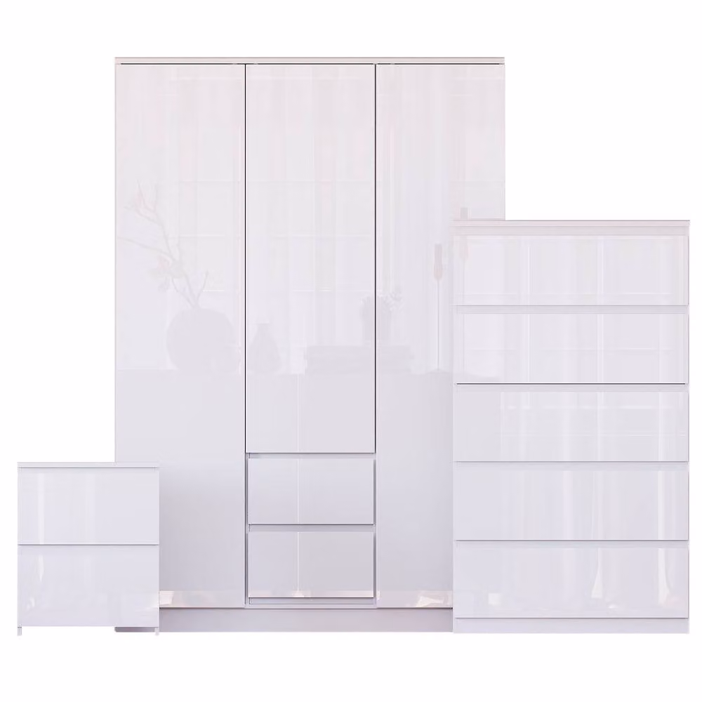 HD Designs Vida Designs Glinton 3 Piece Modern White Glossy Bedroom Set – 2