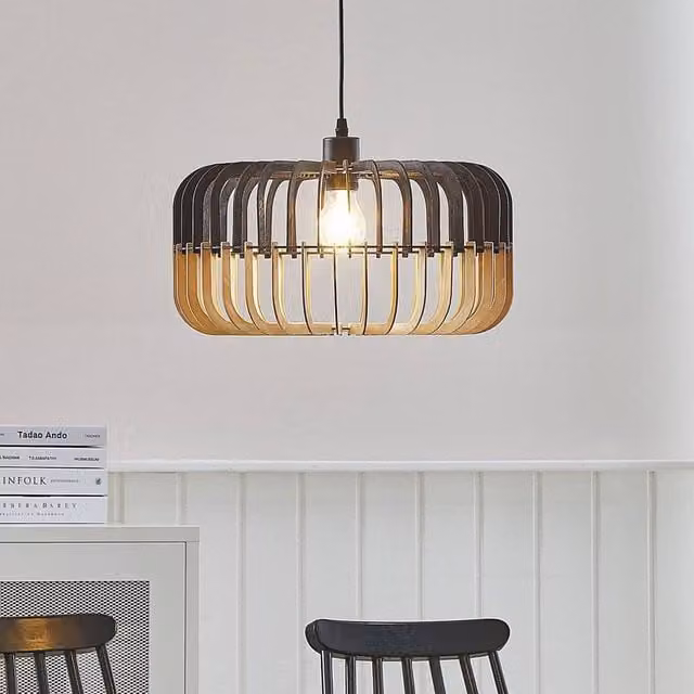 Wyld and Coco Hanging Pendant Lamp in Brown and Black Wood