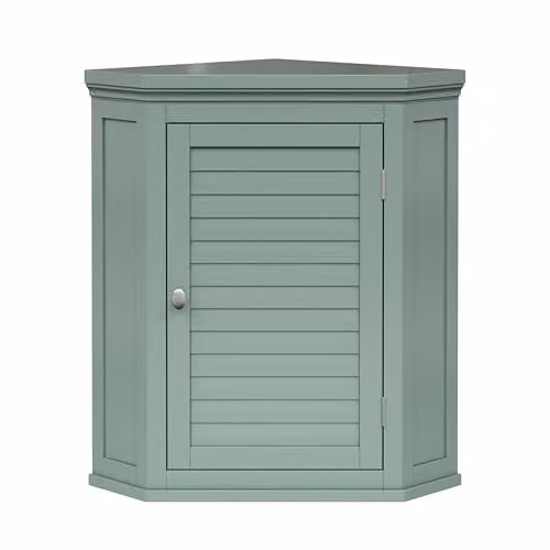 Teamson Home Glancy Wall Mounted Corner Cabinet with Faux Louvered Hinged Doors, Green – 1