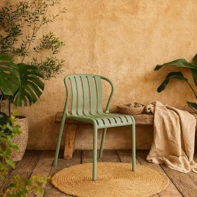Wyld Haus Ollioules Weather Resistant Slatted Outdoor Dining Chair in Sage Green
