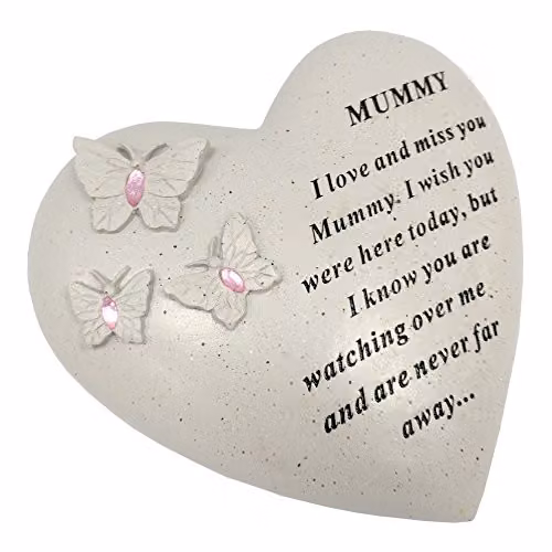 David Fischhoff Mummy Memorial Heart and Butterfly Ornament Plaque in Pink, Beige and White